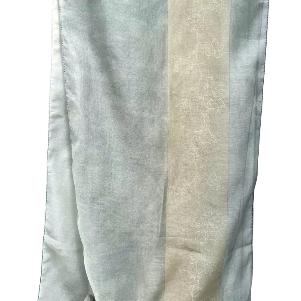 GIORGIO ARMANI LE COLLEZIONI CASHMERE/SILK BLUE & BEIGE FLORAL RECTANGLE SCARF